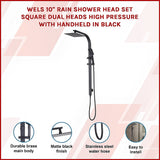 WELS 10" Dual Shower Head Set - Black