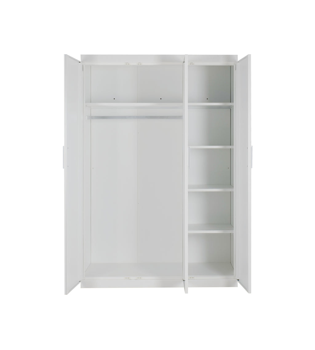 Elegant White Gloss 3-Door Wardrobe with Shelves