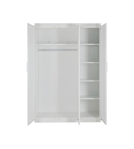 Elegant White Gloss 3-Door Wardrobe with Shelves