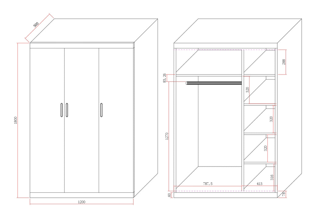 Elegant White Gloss 3-Door Wardrobe with Shelves