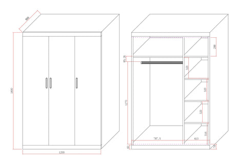 Elegant White Gloss 3-Door Wardrobe with Shelves