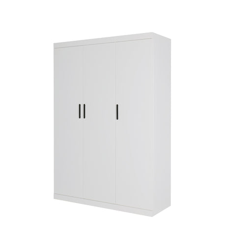 Modern White Gloss 3-Door Wardrobe with Black Handles