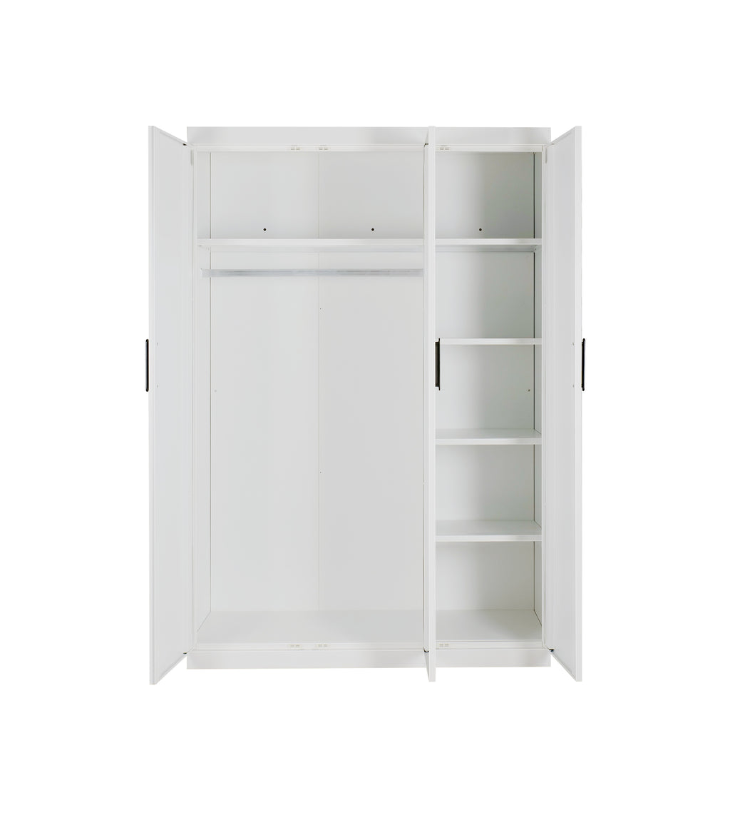 Modern White Gloss 3-Door Wardrobe with Black Handles