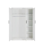 Modern White Gloss 3-Door Wardrobe with Black Handles