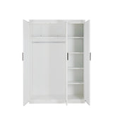 Modern White Gloss 3-Door Wardrobe with Black Handles