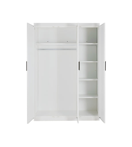 Modern White Gloss 3-Door Wardrobe with Black Handles