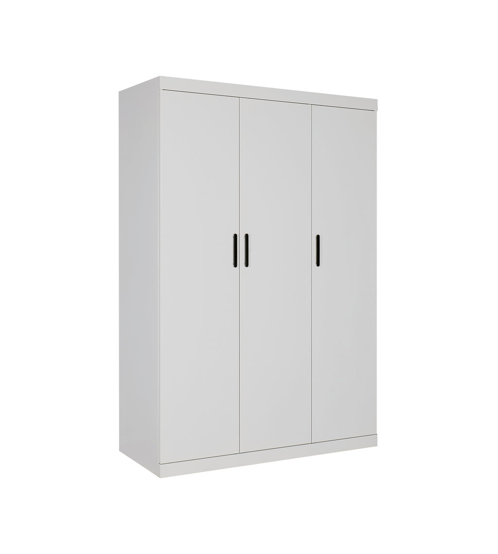 Modern White Gloss 3-Door Wardrobe with Black Handles