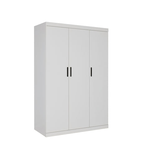 Modern White Gloss 3-Door Wardrobe with Black Handles
