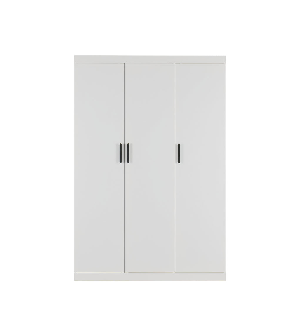 Modern White Gloss 3-Door Wardrobe with Black Handles