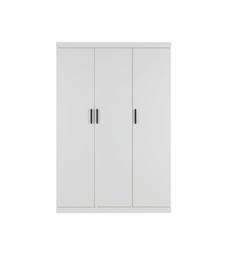 Modern White Gloss 3-Door Wardrobe with Black Handles