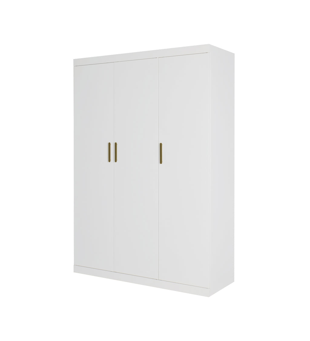 Elegant 3 Door White Gloss Wardrobe with Gold Handles