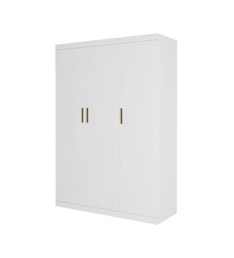 Elegant 3 Door White Gloss Wardrobe with Gold Handles