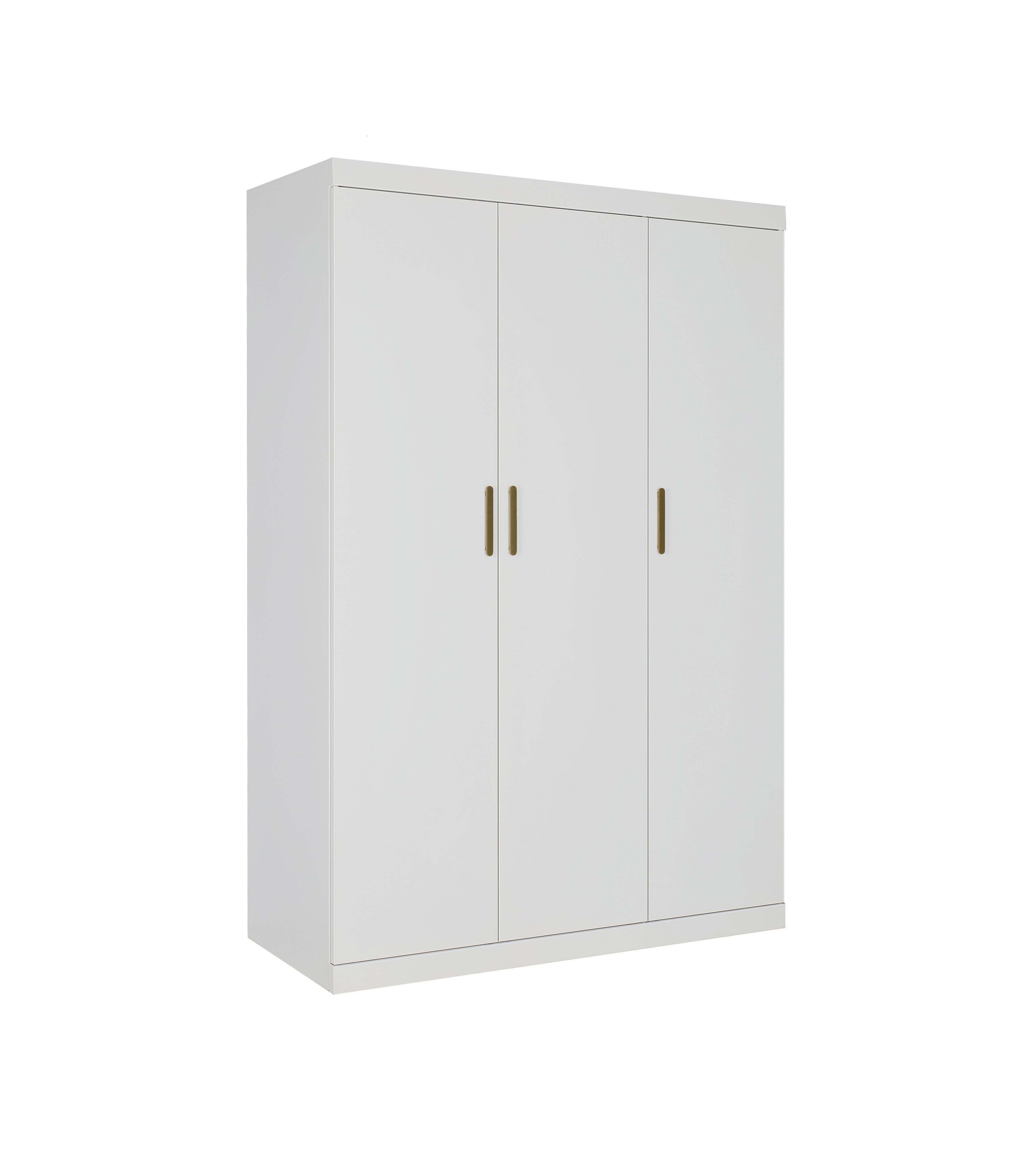 Elegant 3 Door White Gloss Wardrobe with Gold Handles