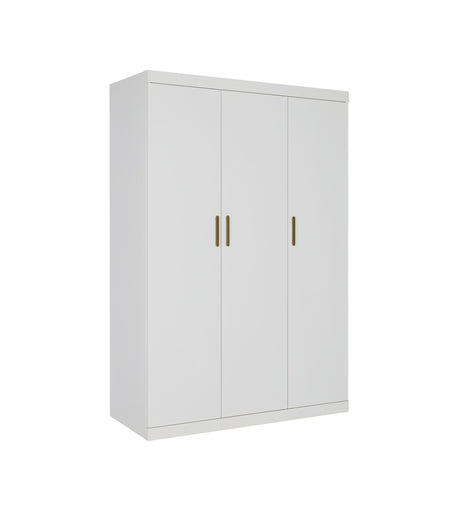 Elegant 3 Door White Gloss Wardrobe with Gold Handles
