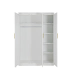 Elegant 3 Door White Gloss Wardrobe with Gold Handles