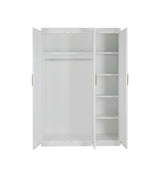 Elegant 3 Door White Gloss Wardrobe with Gold Handles