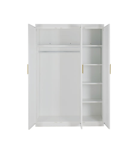 Elegant 3 Door White Gloss Wardrobe with Gold Handles