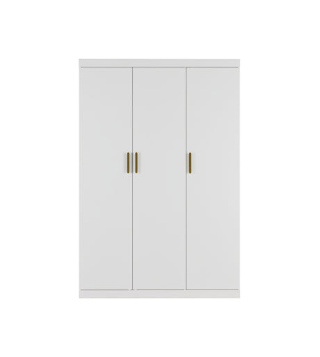 Elegant 3 Door White Gloss Wardrobe with Gold Handles