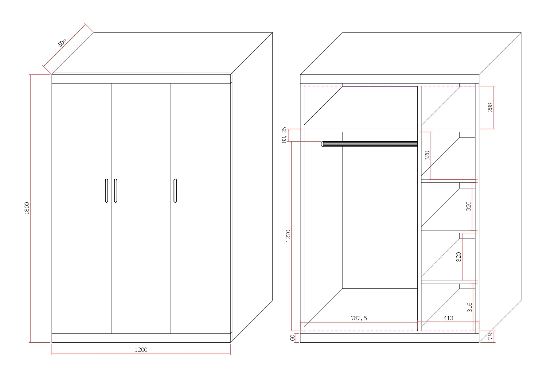 Elegant 3 Door White Gloss Wardrobe with Gold Handles