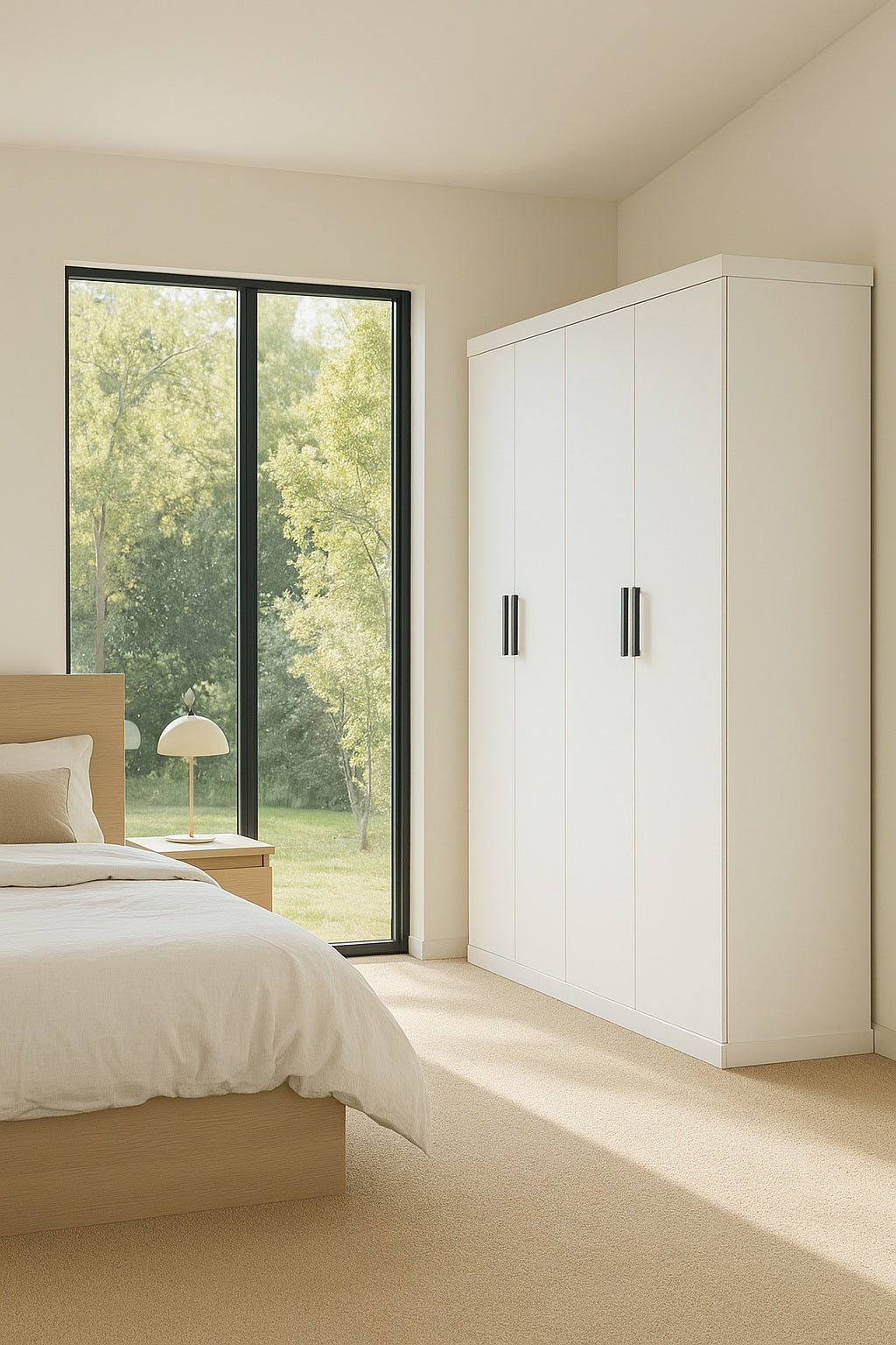 Elegant White Gloss 4-Door Wardrobe with Storage