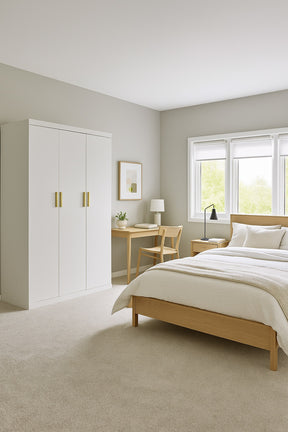 Elegant White Gloss 4 Door Wardrobe with Gold Handles