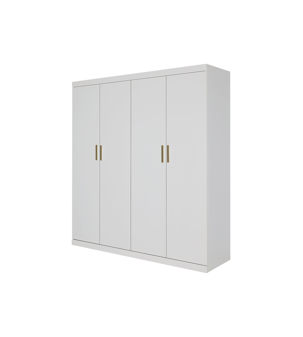 Elegant White Gloss 4 Door Wardrobe with Gold Handles