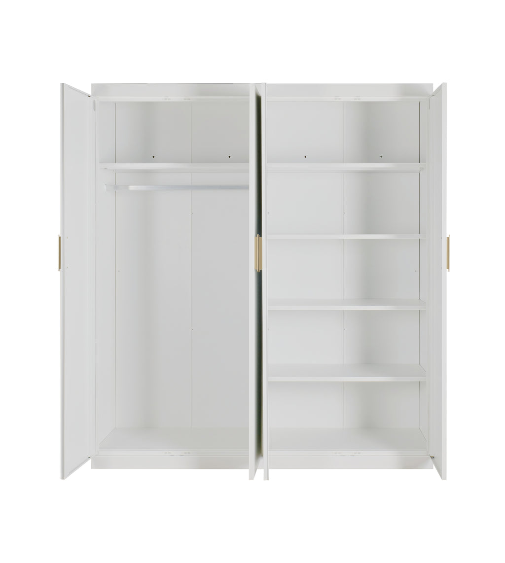 Elegant White Gloss 4 Door Wardrobe with Gold Handles