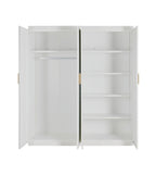 Elegant White Gloss 4 Door Wardrobe with Gold Handles