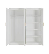 Elegant White Gloss 4 Door Wardrobe with Gold Handles