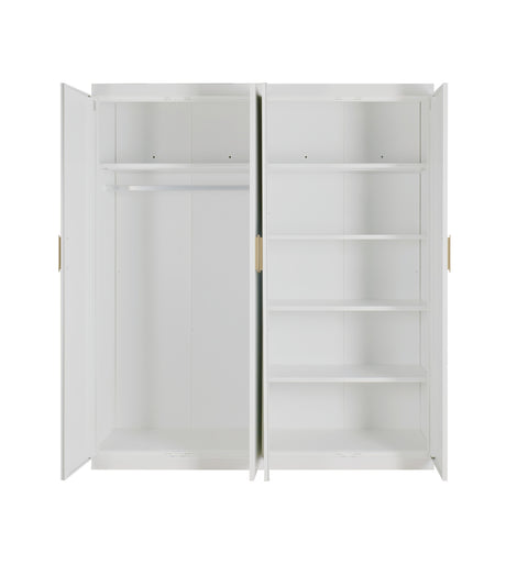 Elegant White Gloss 4 Door Wardrobe with Gold Handles