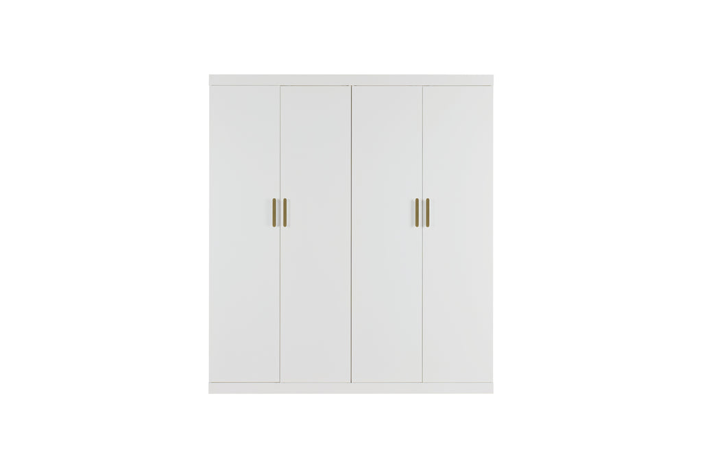 Elegant White Gloss 4 Door Wardrobe with Gold Handles