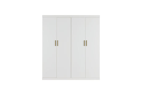 Elegant White Gloss 4 Door Wardrobe with Gold Handles
