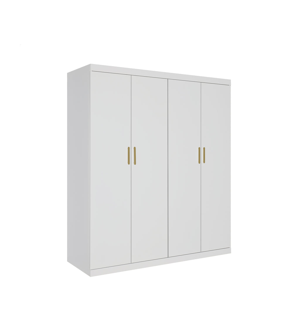 Elegant White Gloss 4 Door Wardrobe with Gold Handles