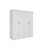 Elegant White Gloss 4 Door Wardrobe with Gold Handles