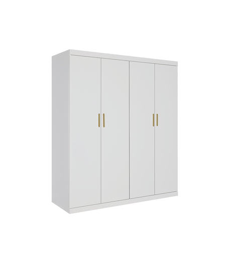 Elegant White Gloss 4 Door Wardrobe with Gold Handles
