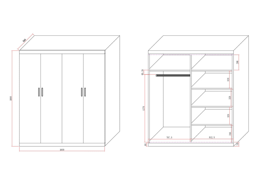 Elegant White Gloss 4 Door Wardrobe with Gold Handles