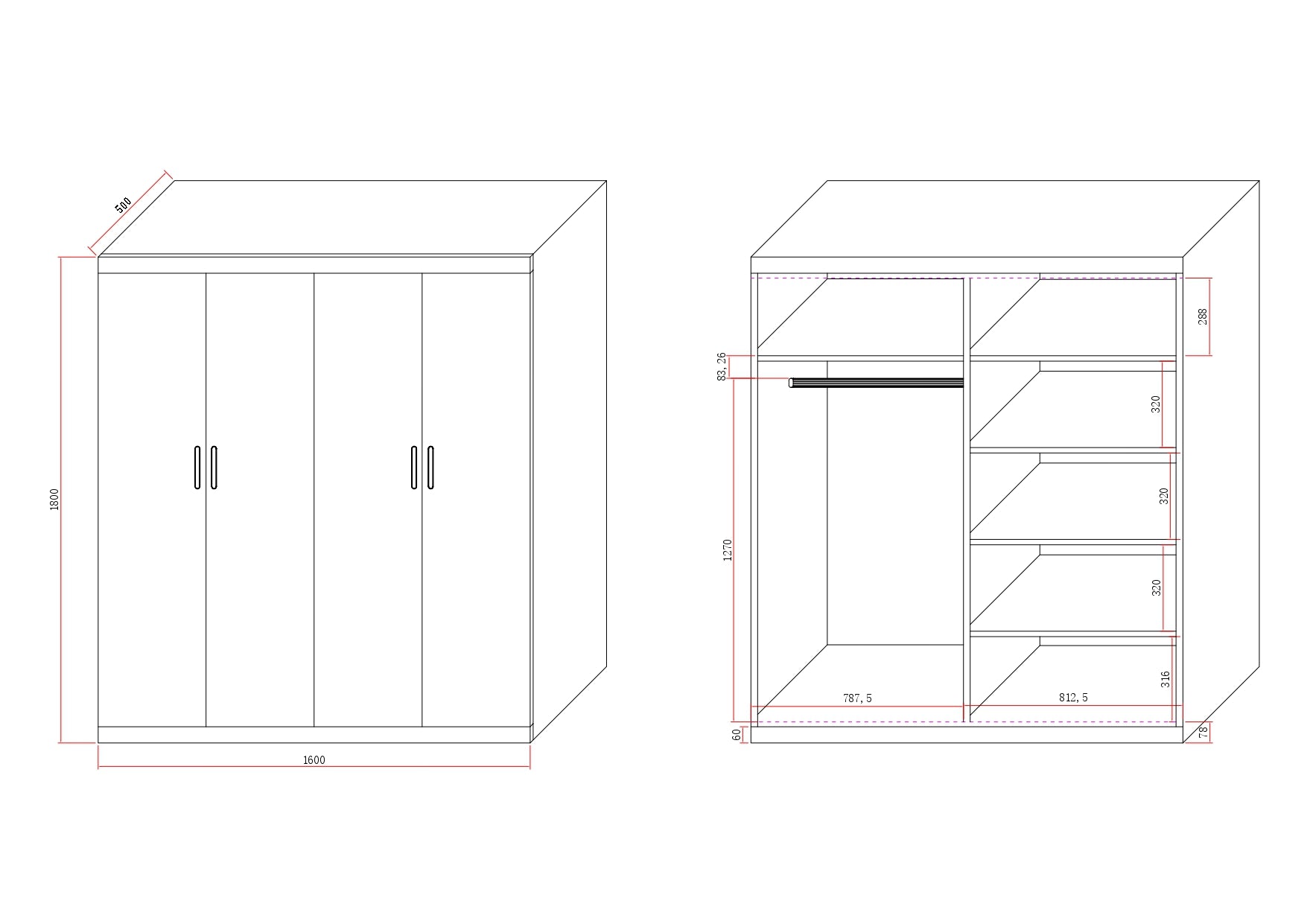Elegant White Gloss 4 Door Wardrobe with Gold Handles