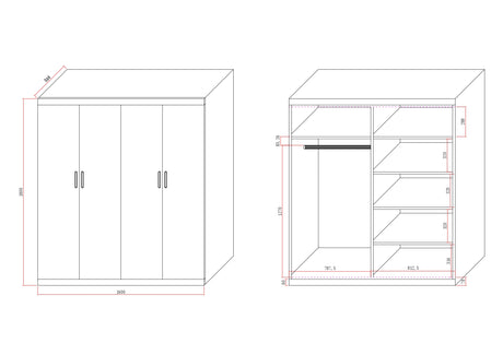 Elegant White Gloss 4 Door Wardrobe with Gold Handles