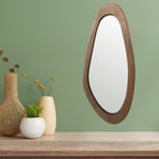Mid Century Asymmetric Wood Framed Wall Mirror 40x85cm
