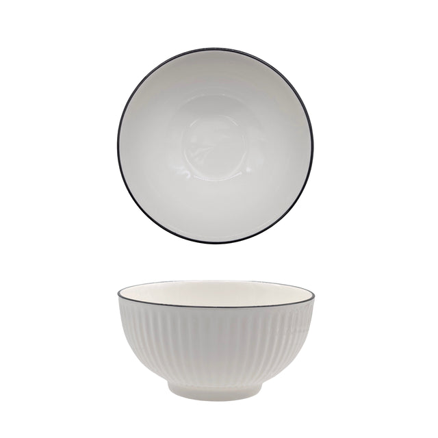 bulk 24 Sorrento Porcelain Embossed Bowl w Black Rim 6.5'' 16cm