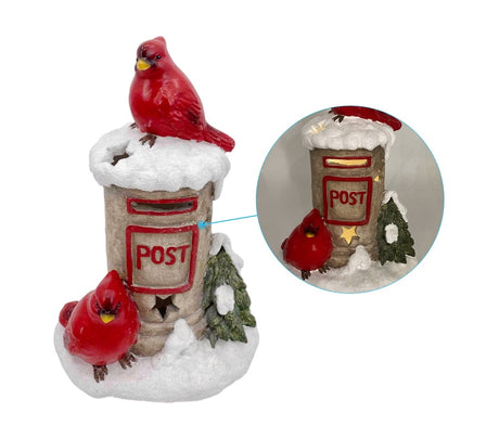 Elegant LED Illuminated Red Bird Mailbox Set