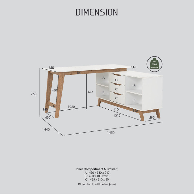 Mando Elegant White and Oak Study Desk