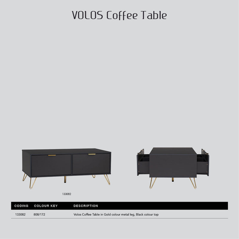 Volos Modern Gold and Black Coffee Table