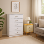 Elegant 5-Layer White Drawer Chest with Bedside Table