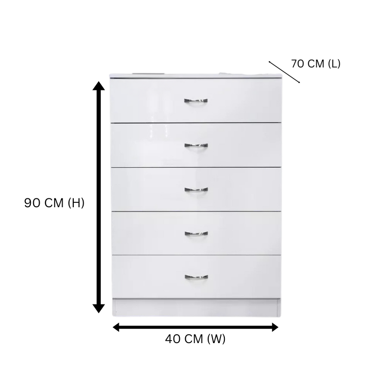 Elegant 5-Layer White Drawer Chest with Bedside Table