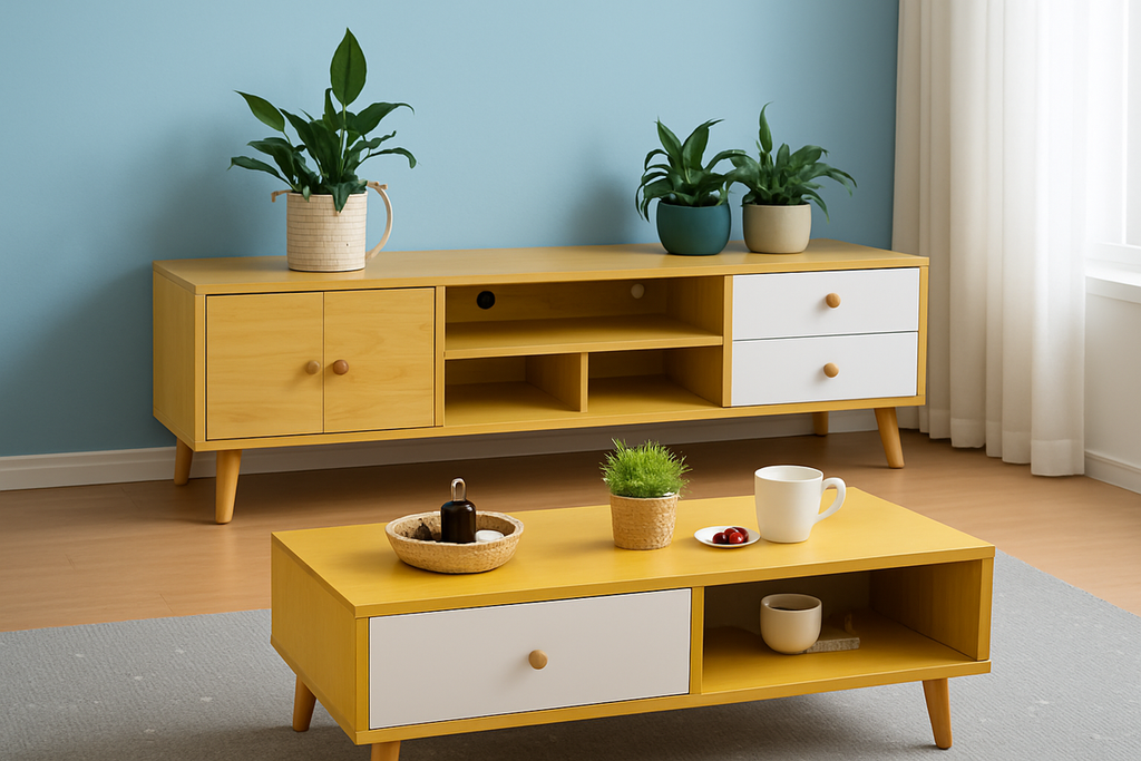 NNECN Contemporary TV Stand and Coffee Table Set