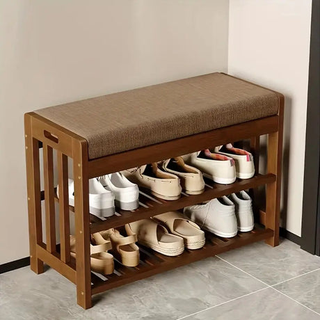 Elegant 2-Tier Bamboo Shoe Rack Bench