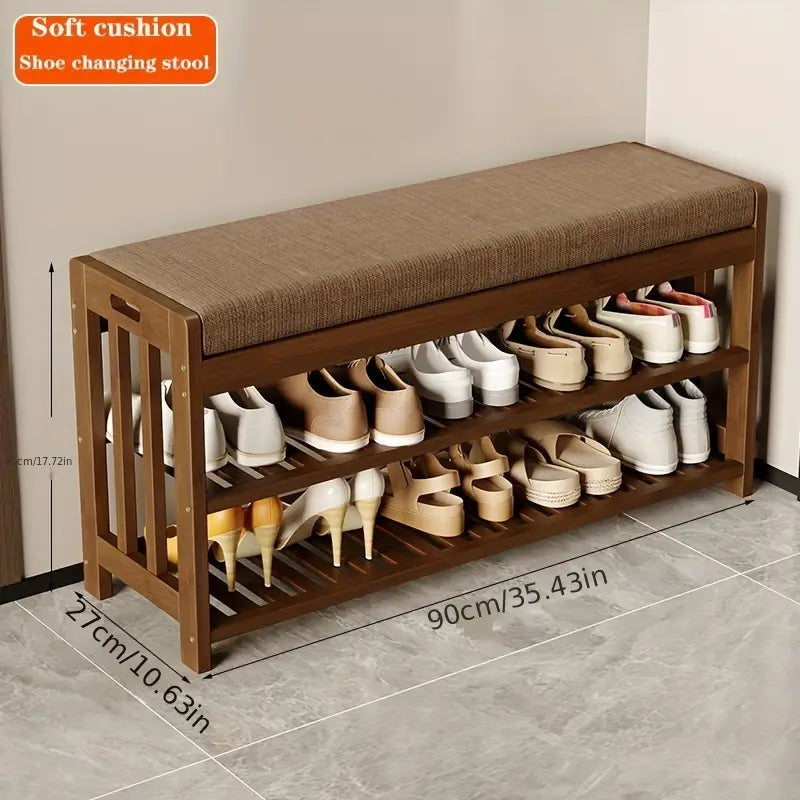 Elegant 2-Tier Bamboo Shoe Rack Bench