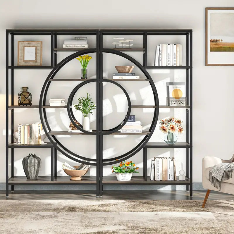 Industrial Geometric 8-Tier Bookcase