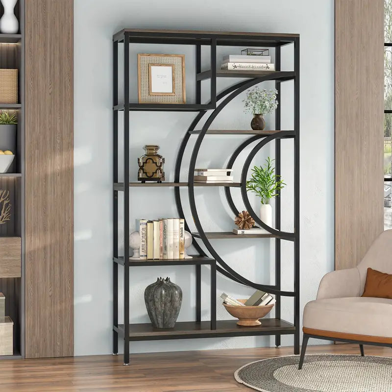 Industrial Geometric 8-Tier Bookcase